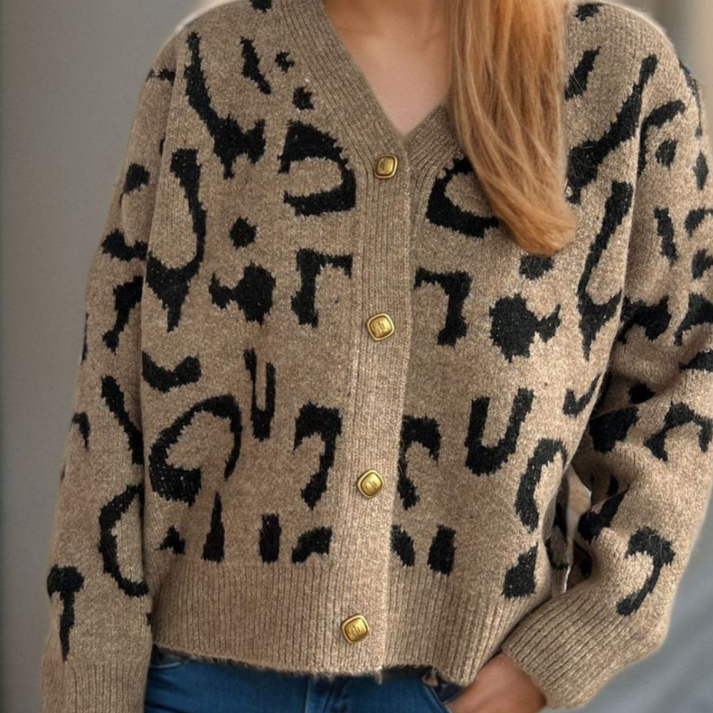 Leopard V-Neck Button Up Cardigan