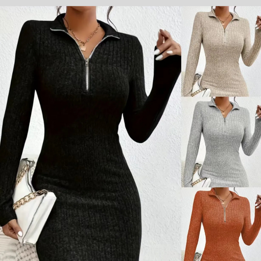 Slim Fit Slimming Zipper Lapel Sheath Dress