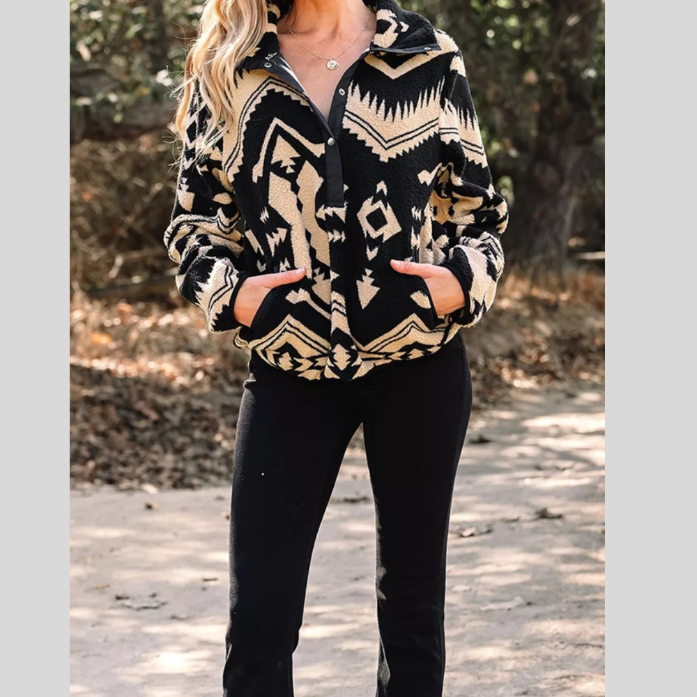 Aztec Print Fleece Snap Down Sweatshirt