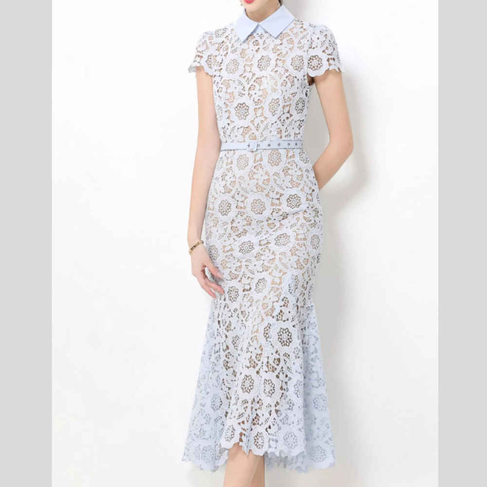 Elegant Lace Short Sleeve Midi Dress