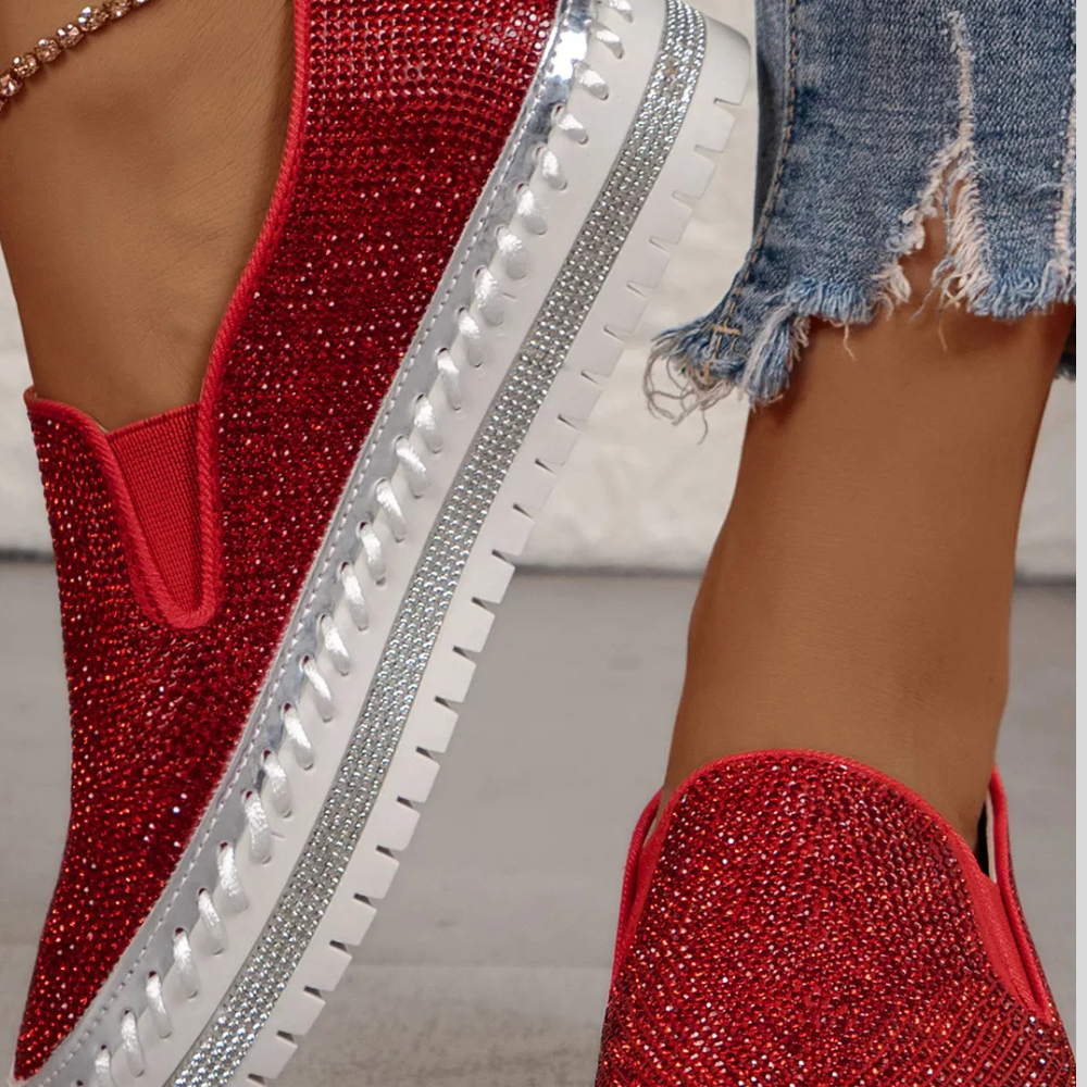Rhinestone Round Toe Platform Loafers