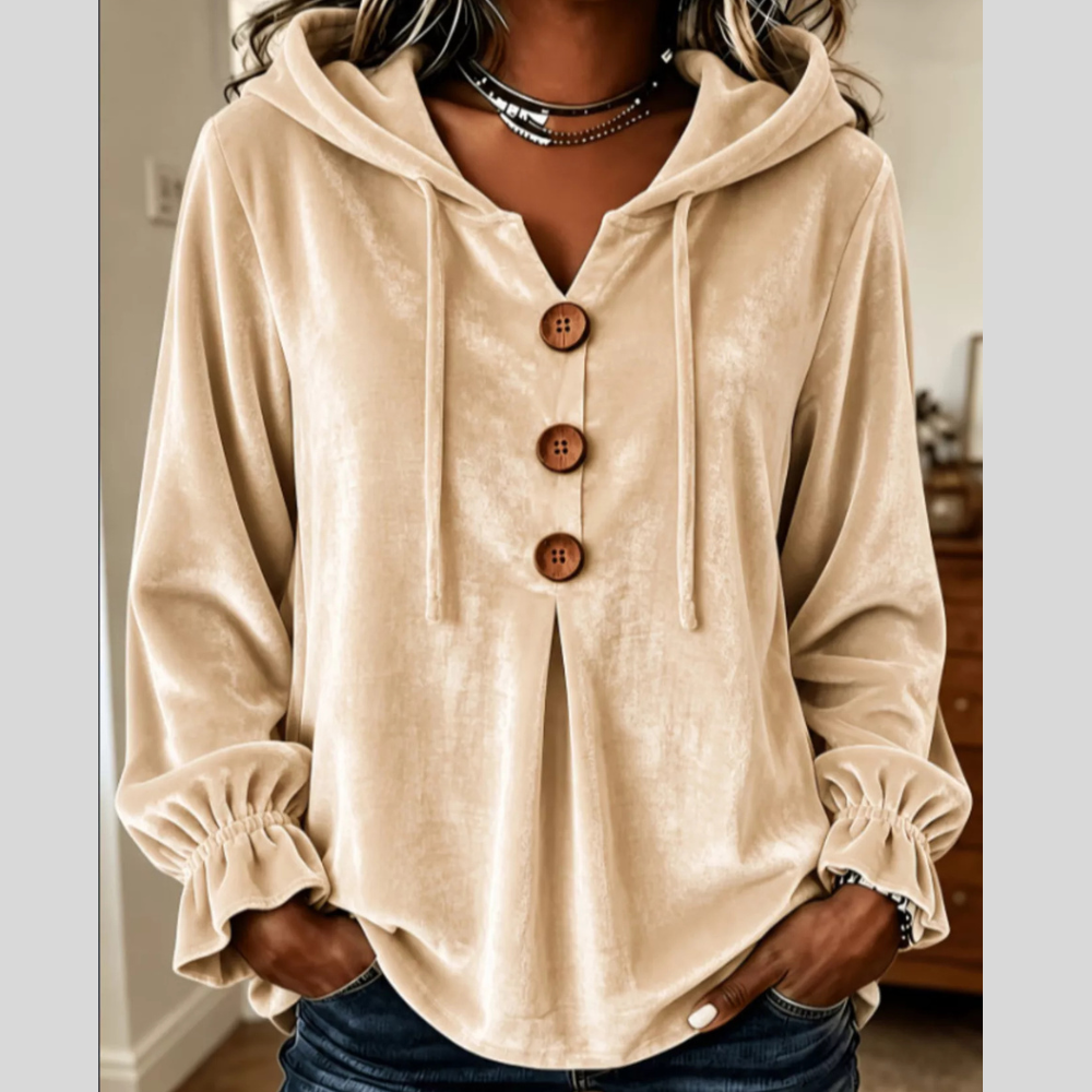 Full Size Decorative Buttons Velvet Hoodie Plus Size