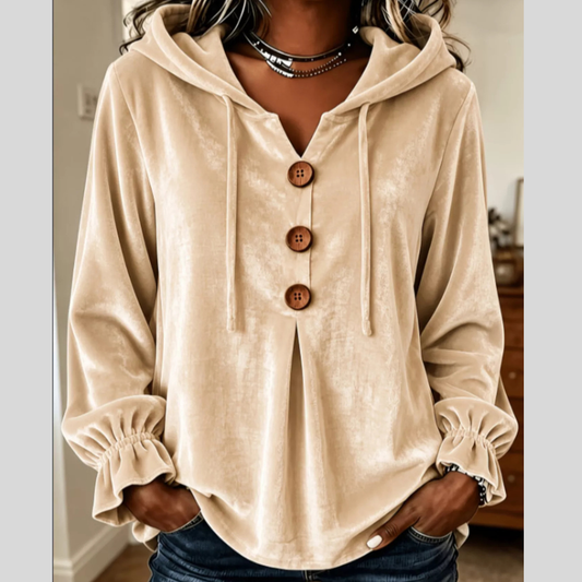 Full Size Decorative Buttons Velvet Hoodie Plus Size