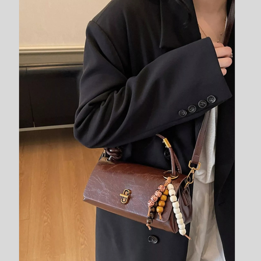 Leather Crossbody Bag with Bead Charm