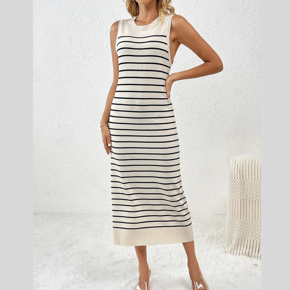 Round Neck Sleeve Midi Knit Dress