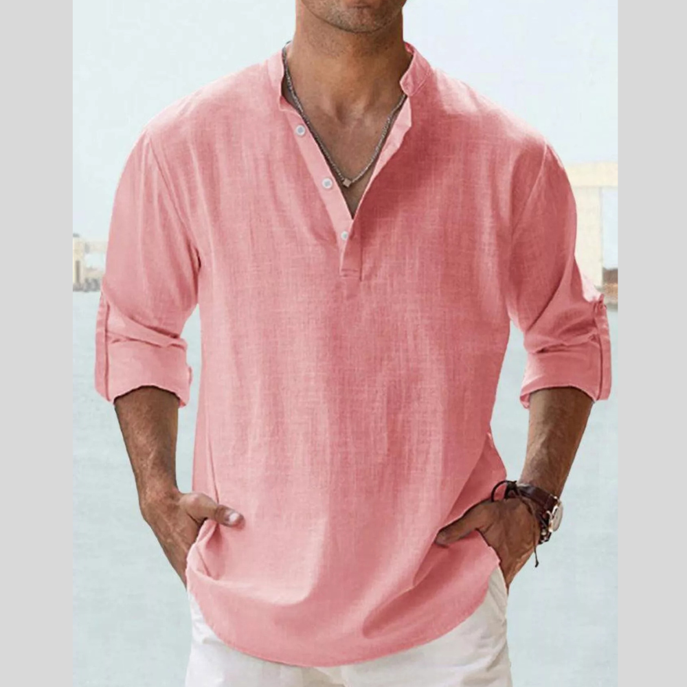 Men's Full Size Casual Button Detail Roll-Up Sleeve Blouse Plus Size