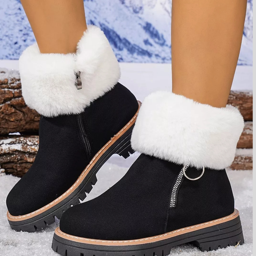 Fuzzy Ankle Boots with Zipper Detail