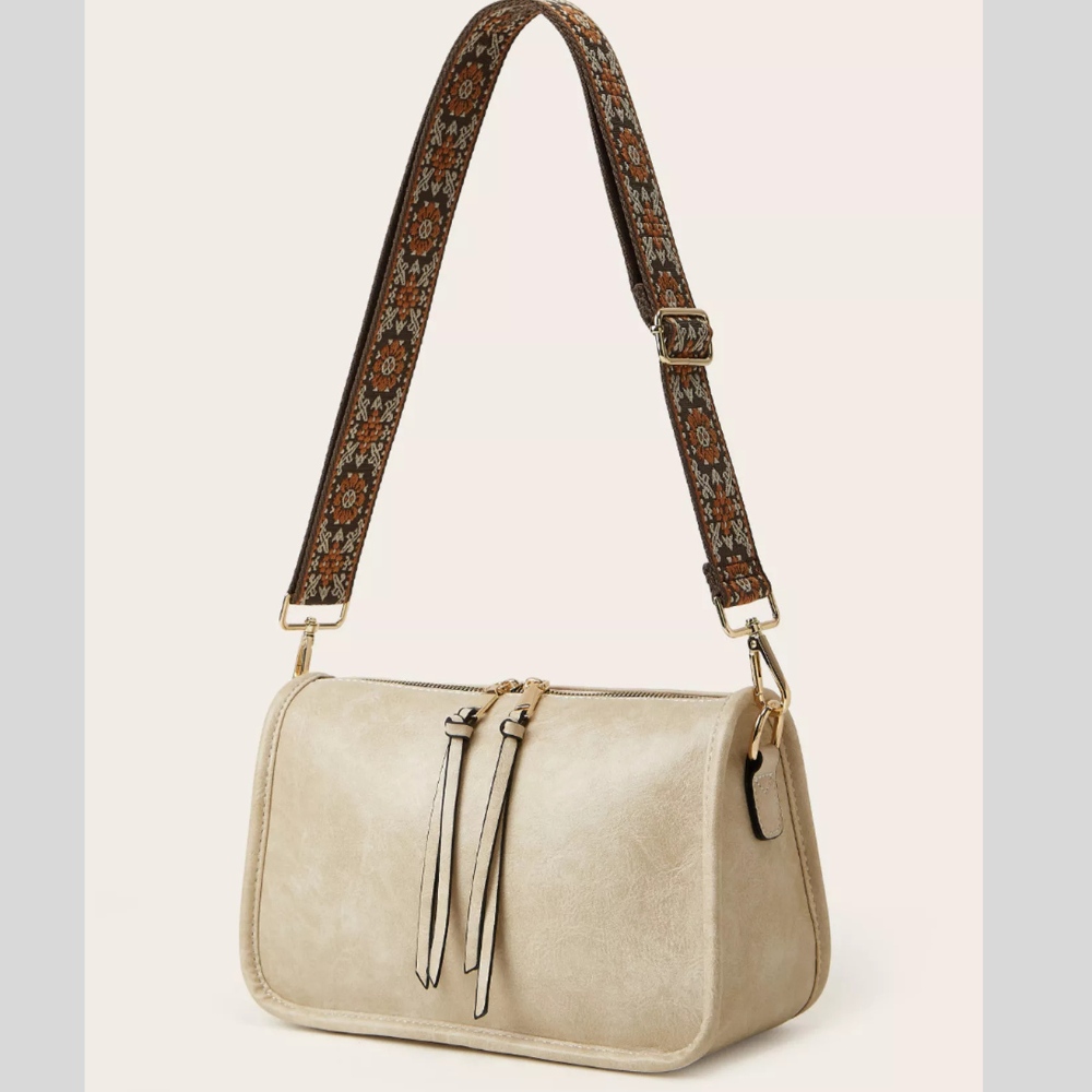 Vintage Style Patterned Strap Crossbody Bag