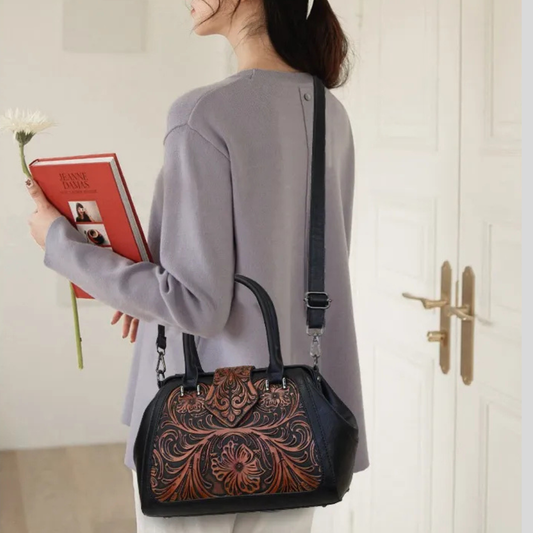 Handmade Carved One-shoulder Women's Leather Bag