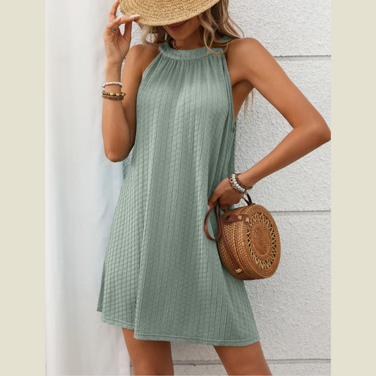 Textured Grecian Neck Mini Dress
