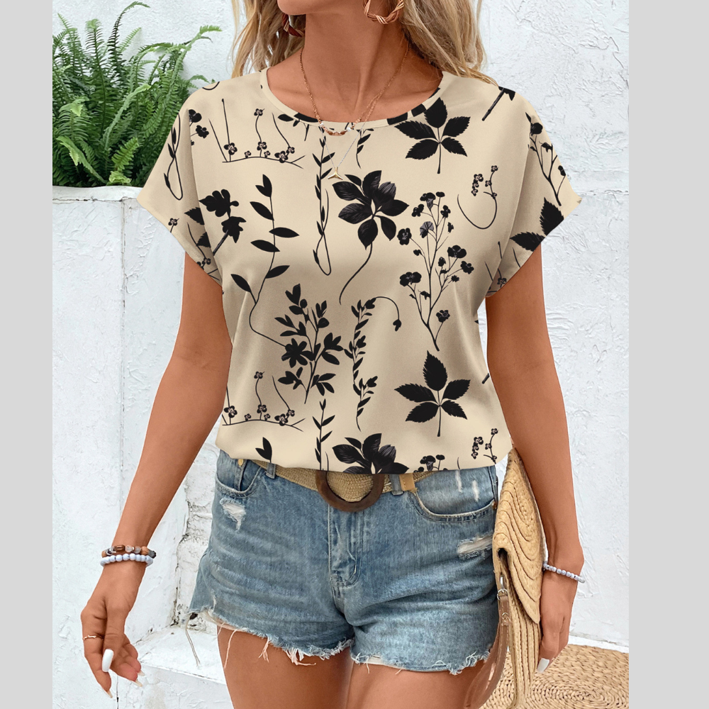 Floral Print Round Neck Blouse