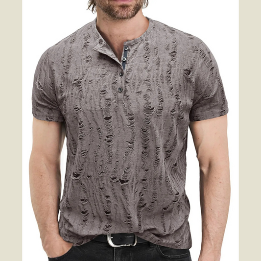 Men's Distressed Henley Short Sleeve Top