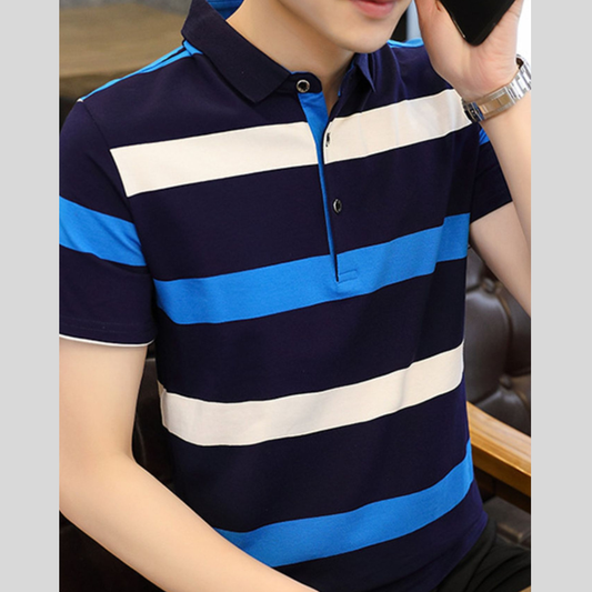 Men's Plus Size Striped Slim Fit Polo Shirt
