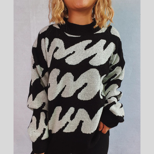 Contrast Trim Round Neck Long Sleeve Knit Sweater