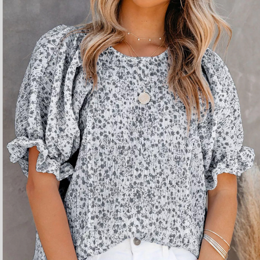 Full Size Floral Print Ruffle Sleeve Blouse Plus Size