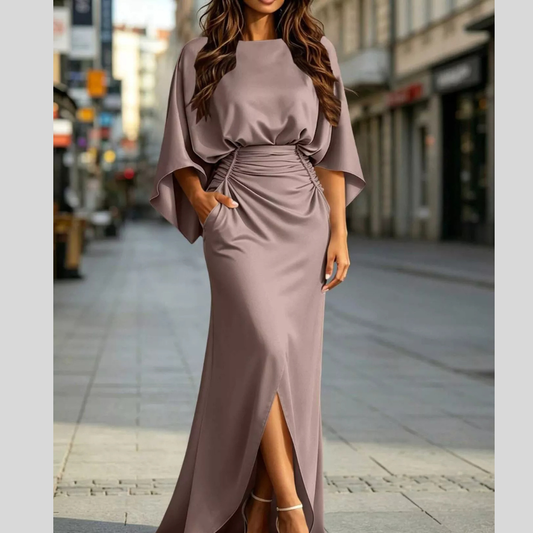 Ruched Waist Maxi Dress with Pockets