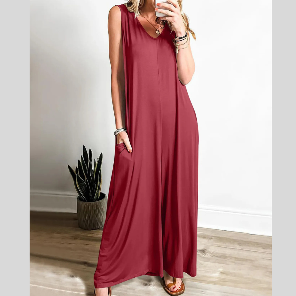 Sleeveless V-Neck Jumpsuit with Pockets