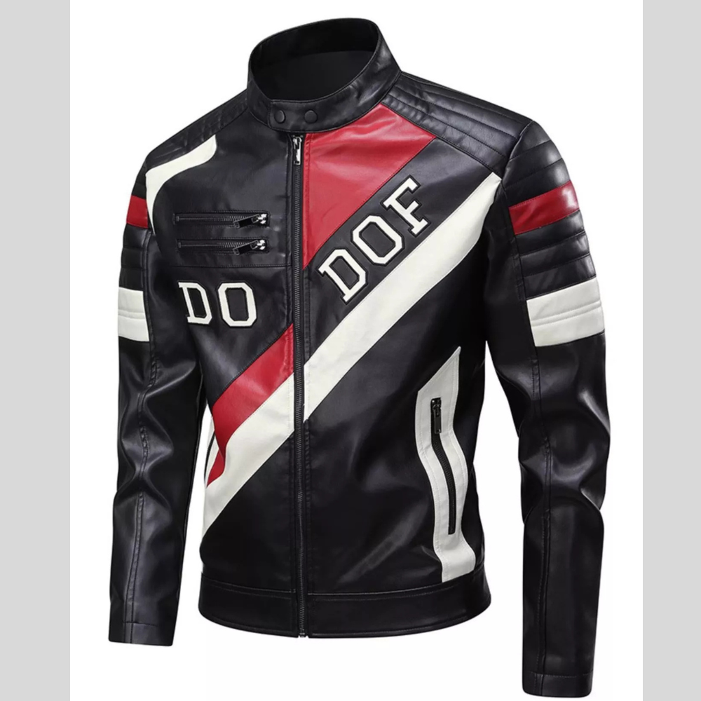 Men's Full Size Color Block Motorcycle Leather Jacket Plus Size