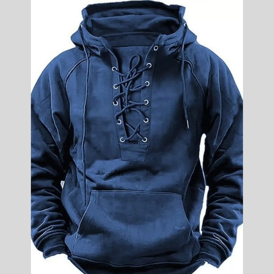 Men's Full Size Lace Up Front Raglan Sleeve Hoodie Plus Size
