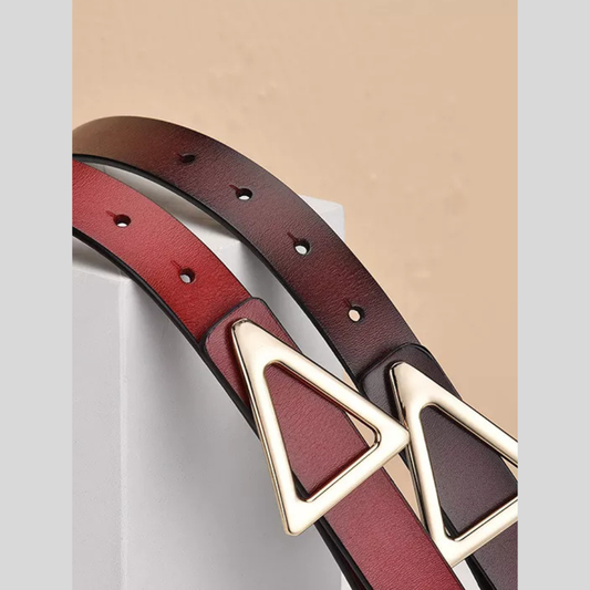 Triangle Buckle Leather Skinny Belt