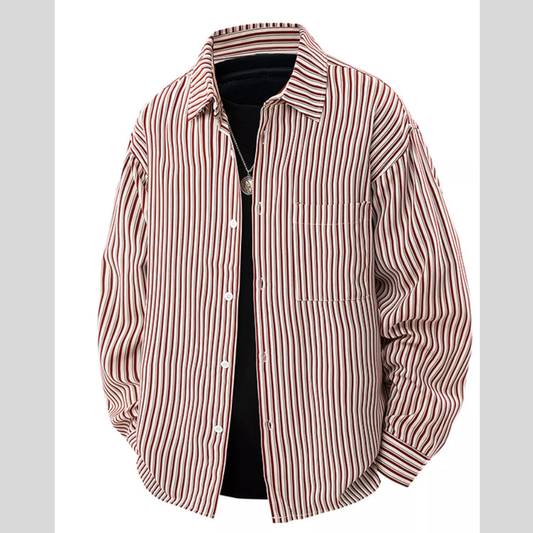 Men's Plus Size Striped Casual Long Sleeve Shirt