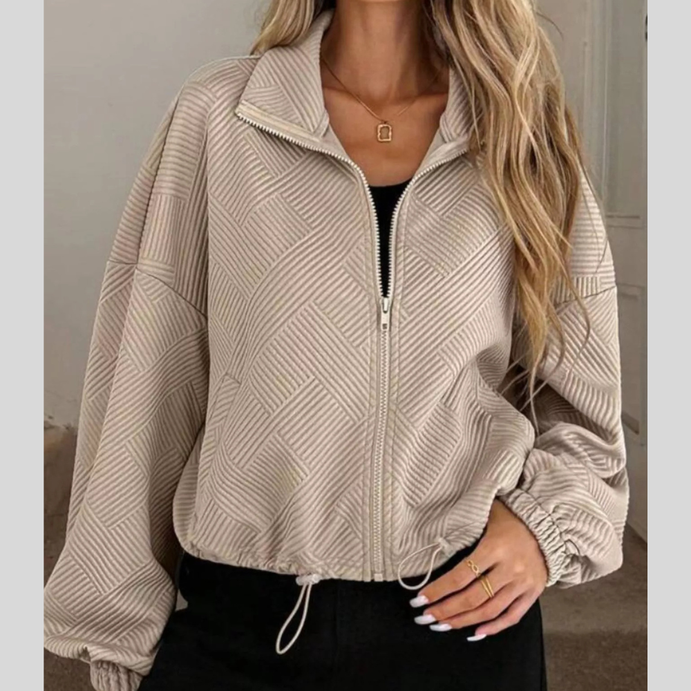 Textured Zip-Up Drawstring Hem Jacket