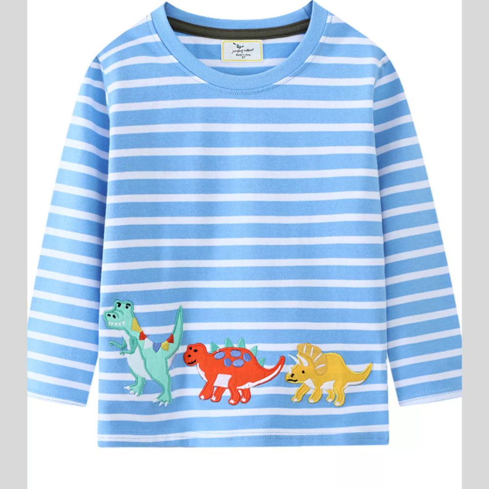 Children's Dinosaur Striped Long Sleeve T-Shirt