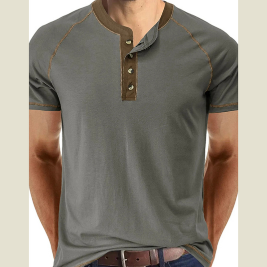 Men's Contrast Trim Henley Polo Shirt