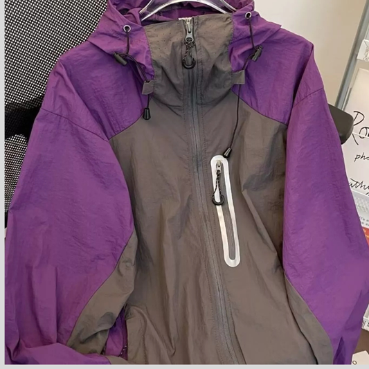Men's Color Block Windproof Hooded Jacket