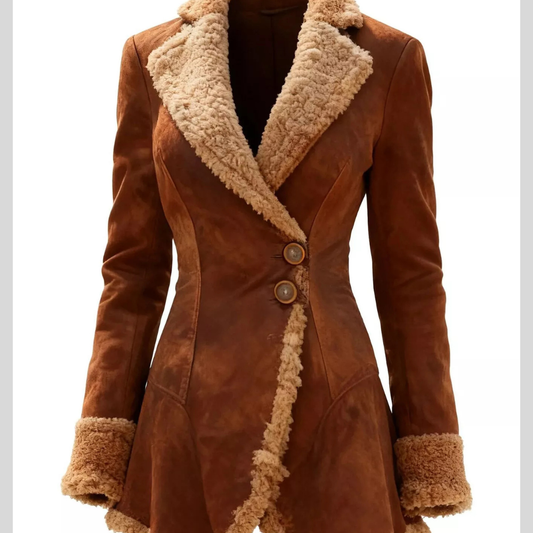 Vintage Suede Sherpa Trimmed Winter Coat