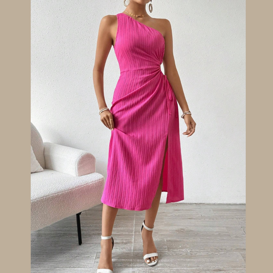 Side Slit Cutout Single Shoulder Dress