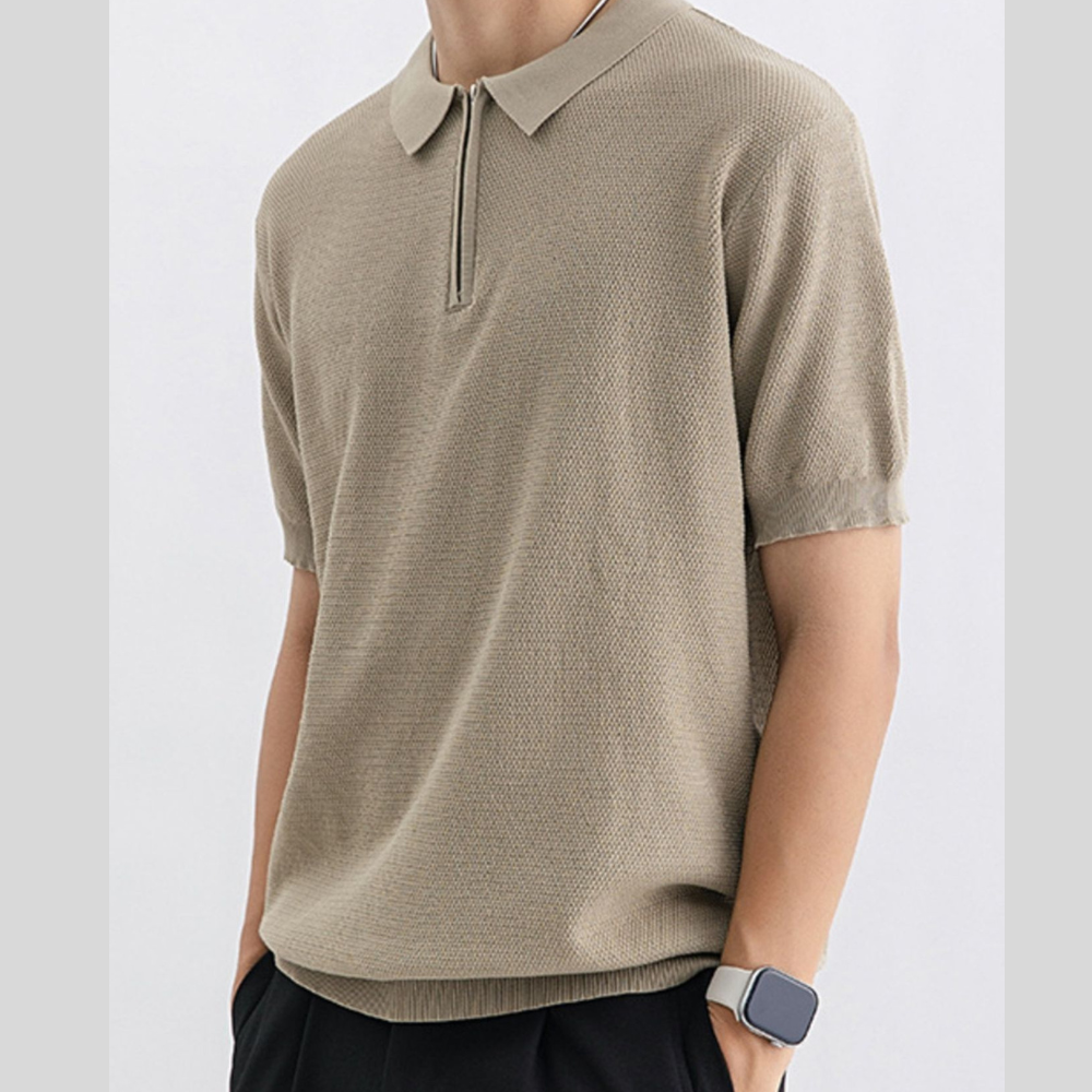 Men's Plus Size Textured Knit Zip-Up Polo