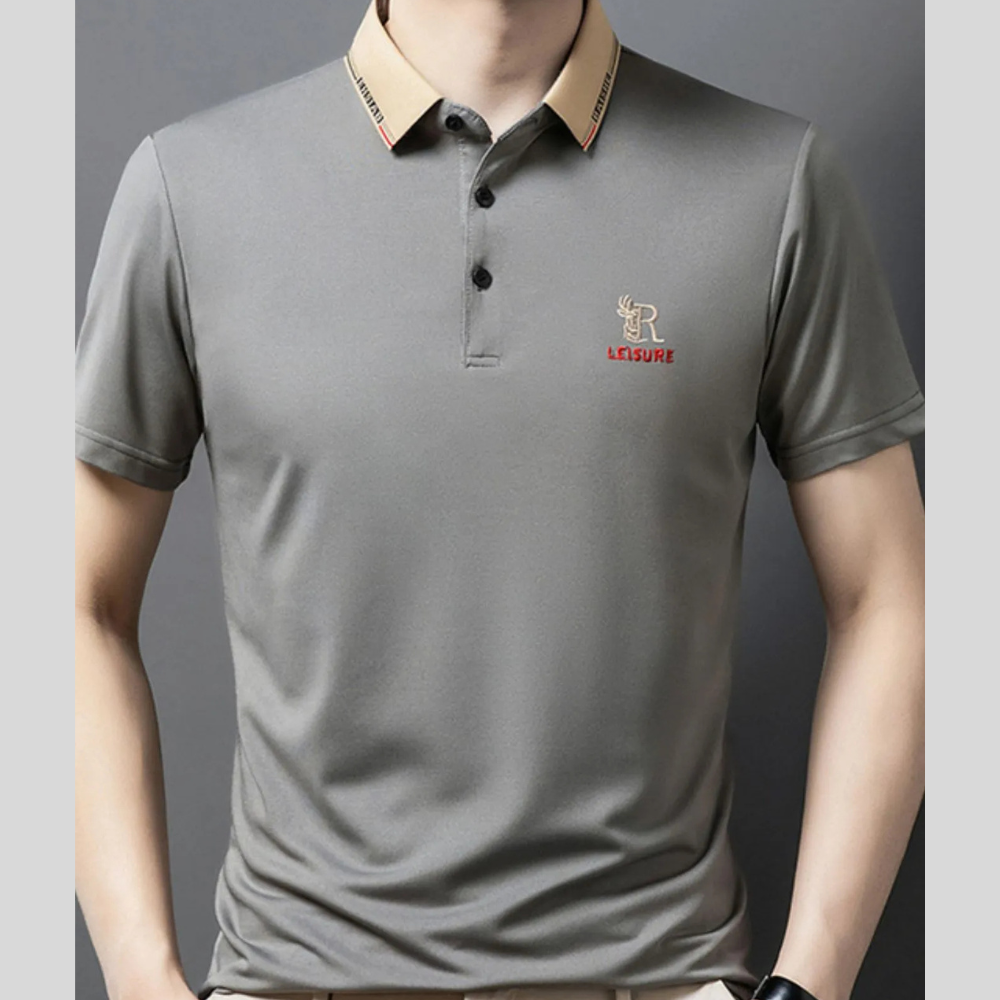 Men's Plus Size Contrast Collar Embroidered Polo Shirt