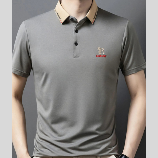 Men's Plus Size Contrast Collar Embroidered Polo Shirt