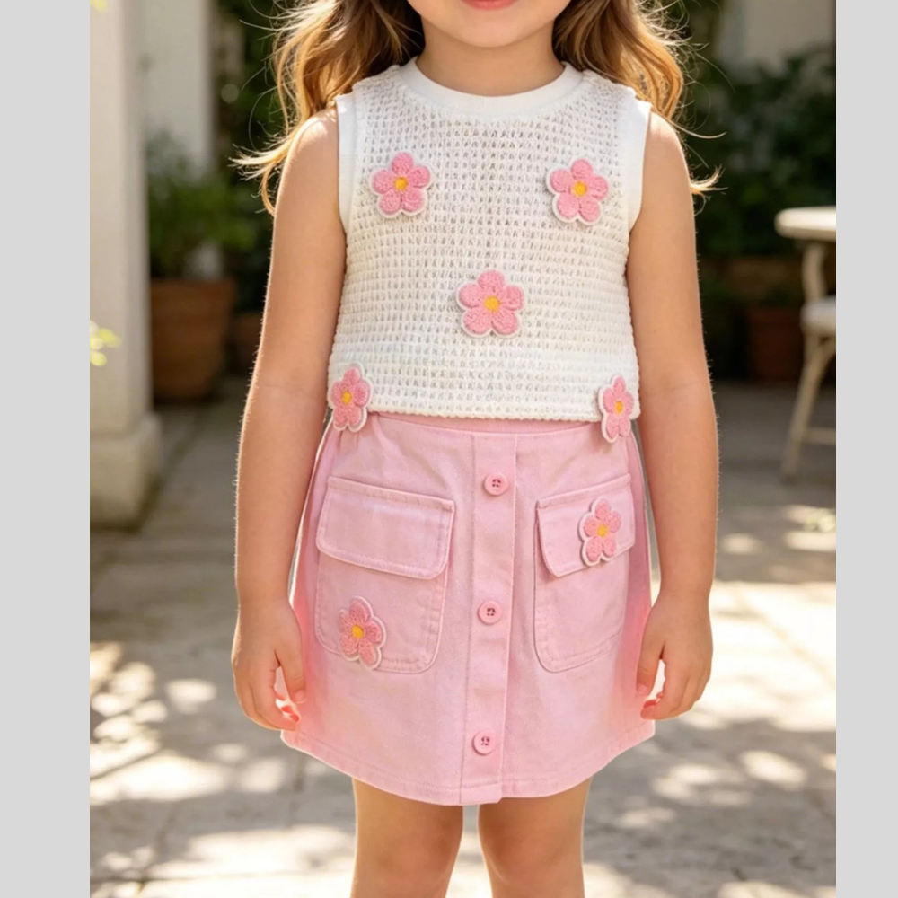 Children's Flower Sleeveless Top and Skirt Set