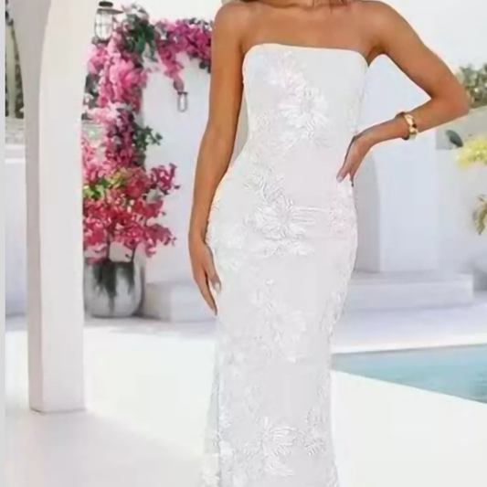 Strapless Lace Embellished Midi Dress