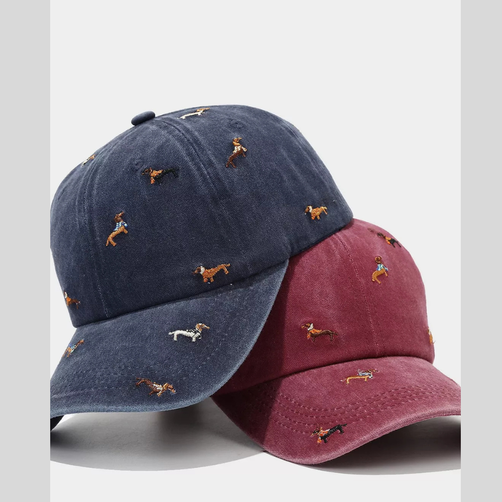Dog Embroidered Washed Cotton Baseball Cap
