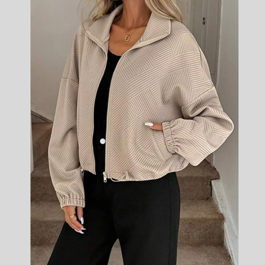 Drawstring Hem Textured Long Sleeve Jacket