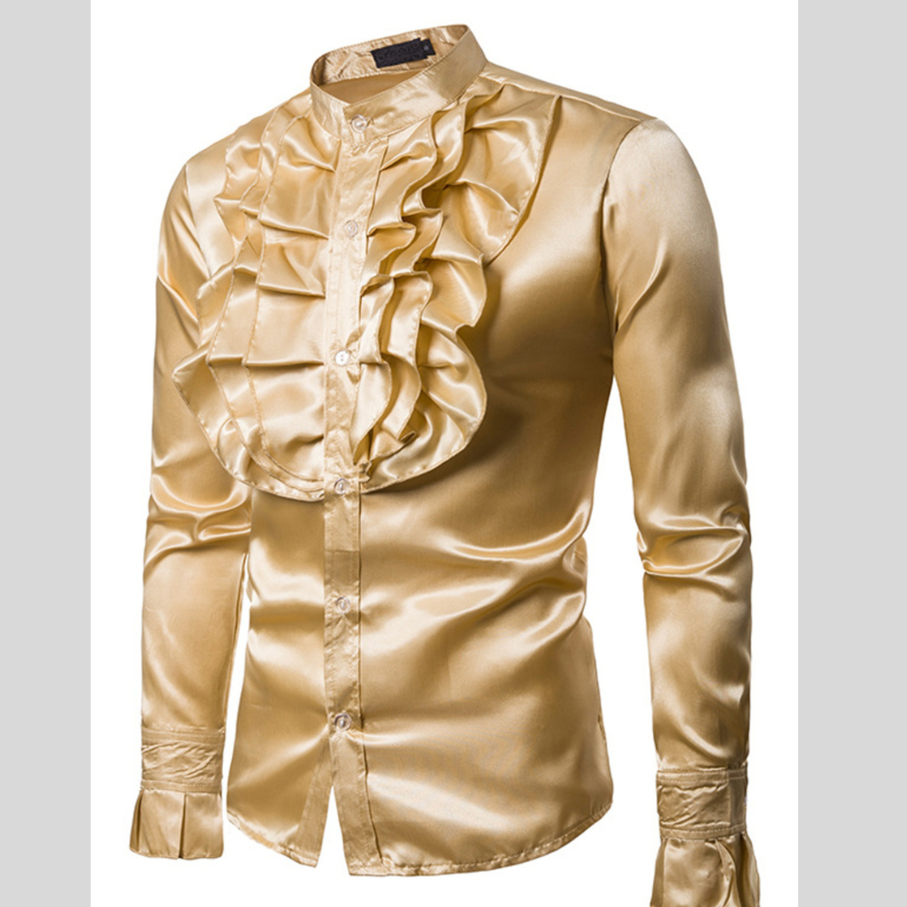 Men's Ruffle Front Long Sleeve Shirt
