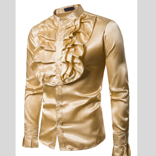 Men's Ruffle Front Long Sleeve Shirt