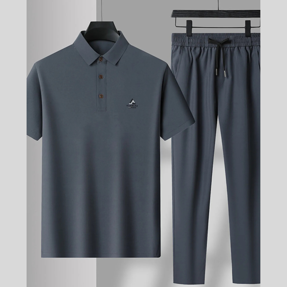 Men's Plus Size Button Detail Short Sleeve Polo and Pants Set