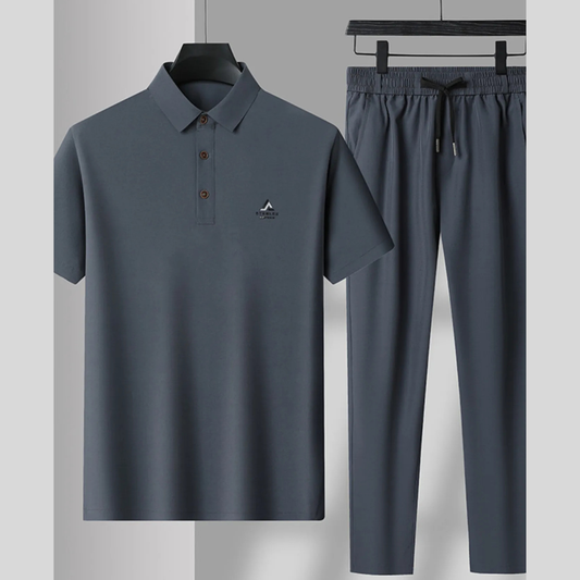 Men's Plus Size Button Detail Short Sleeve Polo and Pants Set