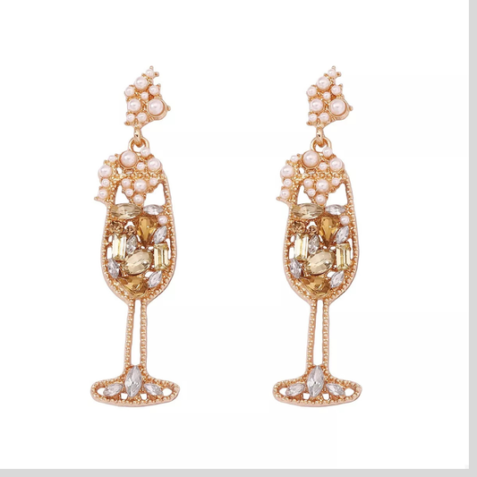 Champagne Glass Rhinestone Dangle Earrings