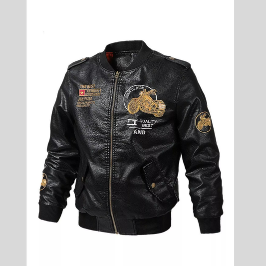 Men's Plus Size Zip Up Long Sleeve Motorcycle Jacket