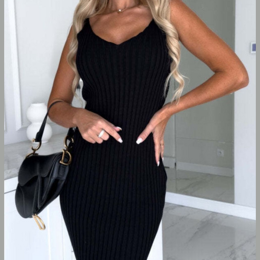 Ribbed Round Neck Top and Cami Dress Sweater Set