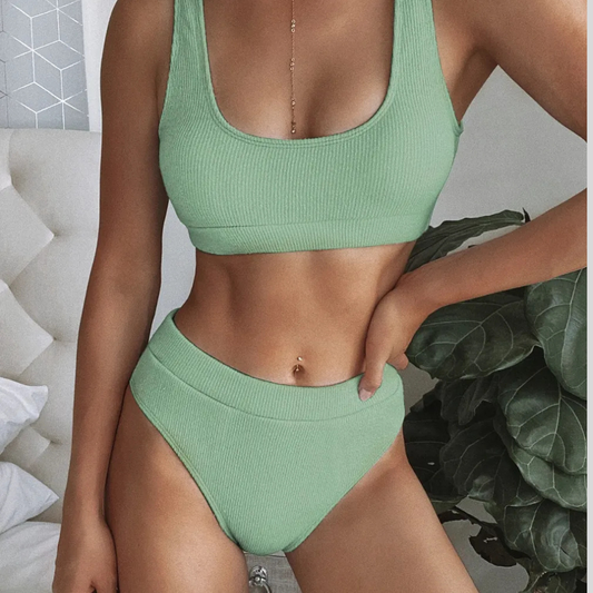 Scoop Neck Wide Strap Two-Piece Swim Set