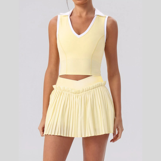 Sleeveless Top and Pleated Skirt Active Set