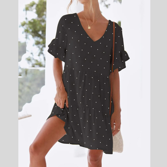 Polka Dot V-Neck Short Sleeve Mini Dress