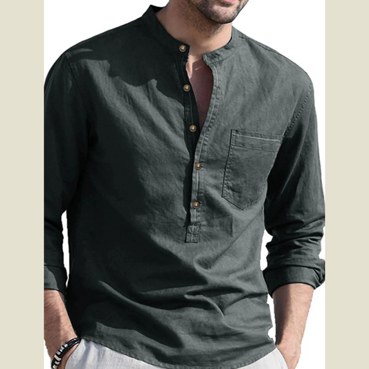 Men's Button Detail Long Sleeve Polo Shirt