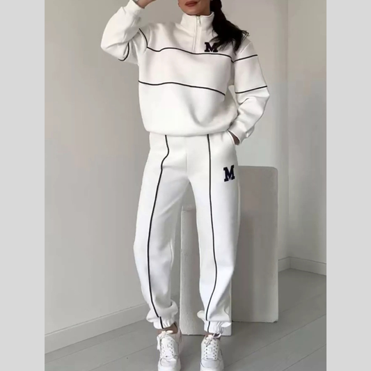 Full Size Striped Quarter Zip Top and Pants Set Plus Size